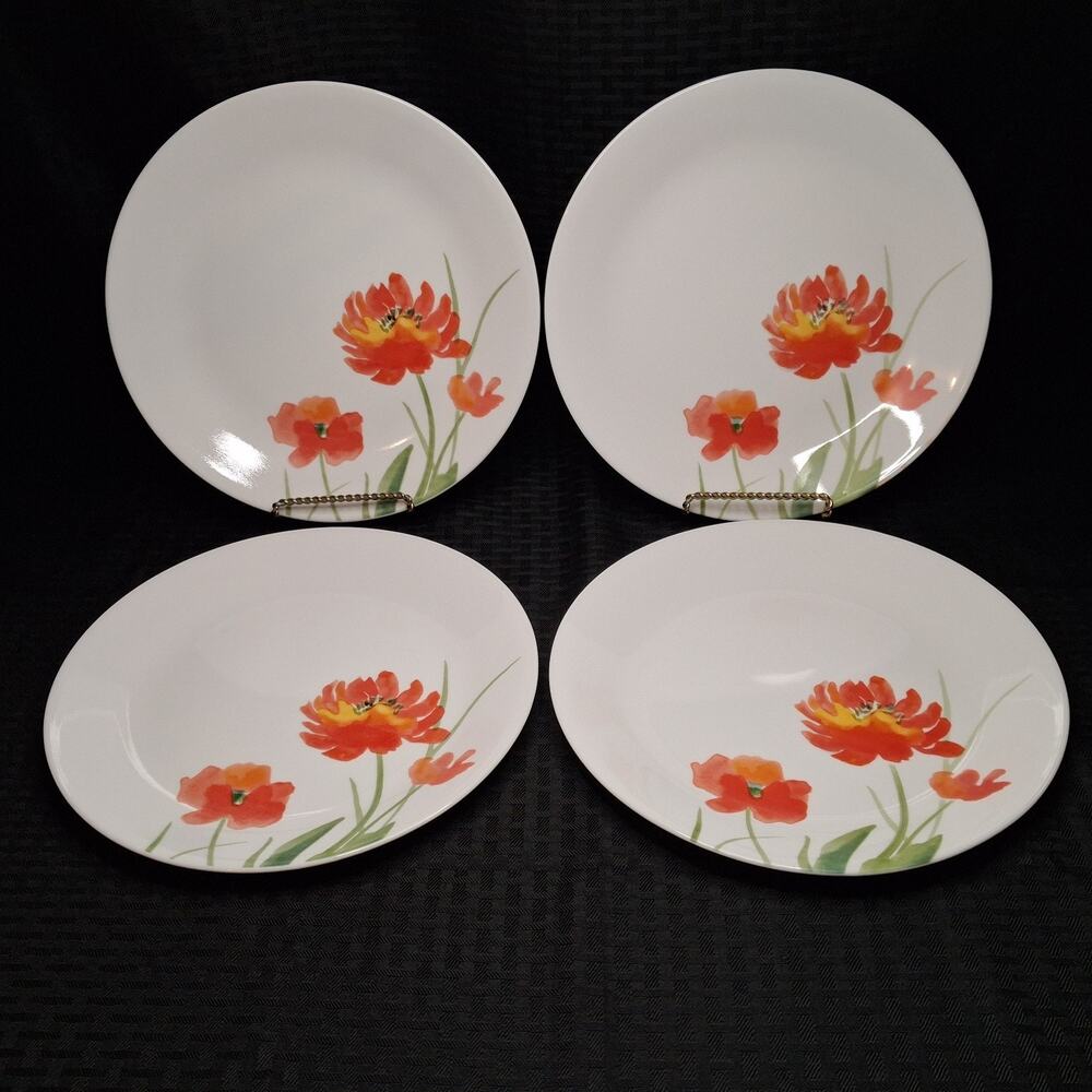 Vintage Corelle Kalypso Poppy 10.25" Dinner Plates Set of 4 Discontinued Pattern